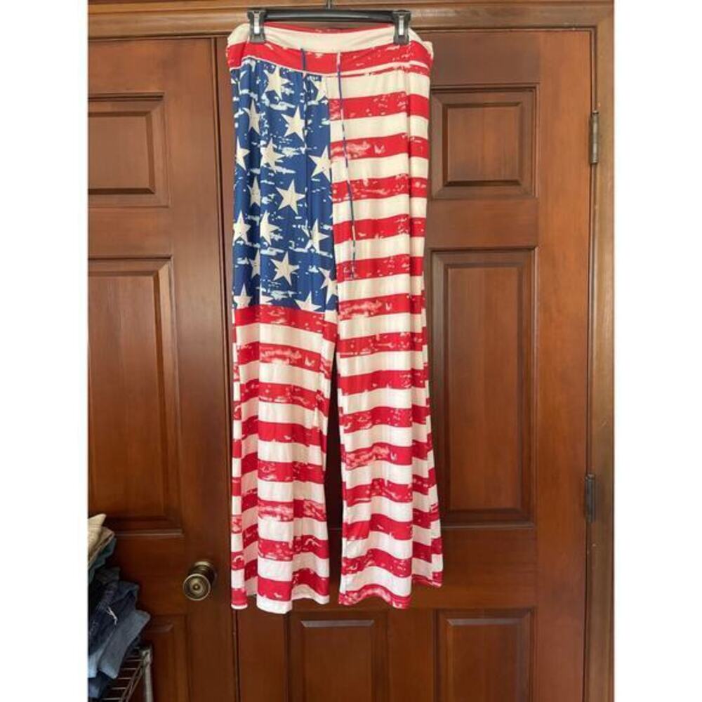 Jersey cotton pull on lounge pants, American flag print size extra large